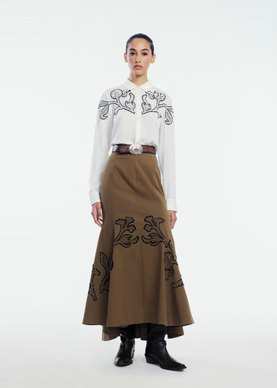 Floral Inlaid Rustic Stretch Cotton Skirt