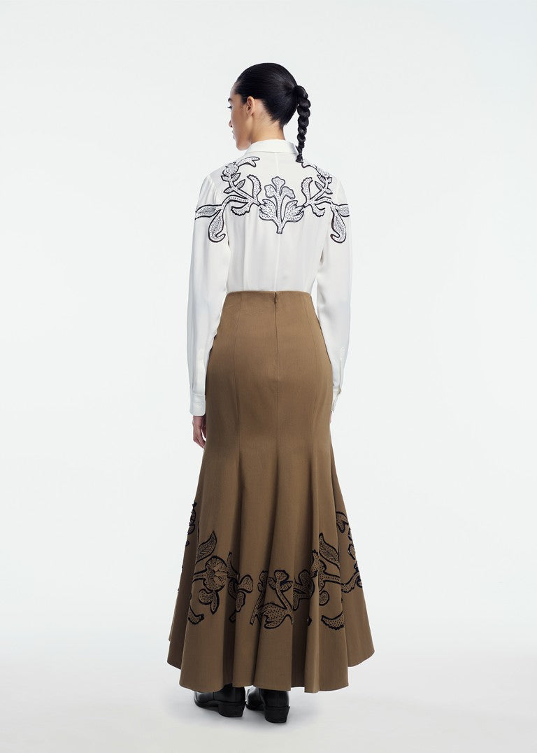 Floral Inlaid Rustic Stretch Cotton Skirt