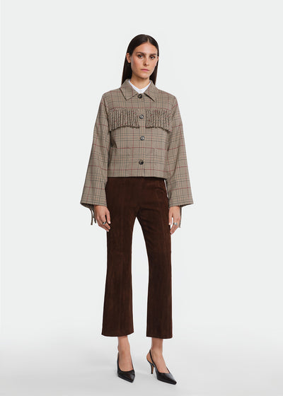 Stretch Houndstooth Fringe Jacket