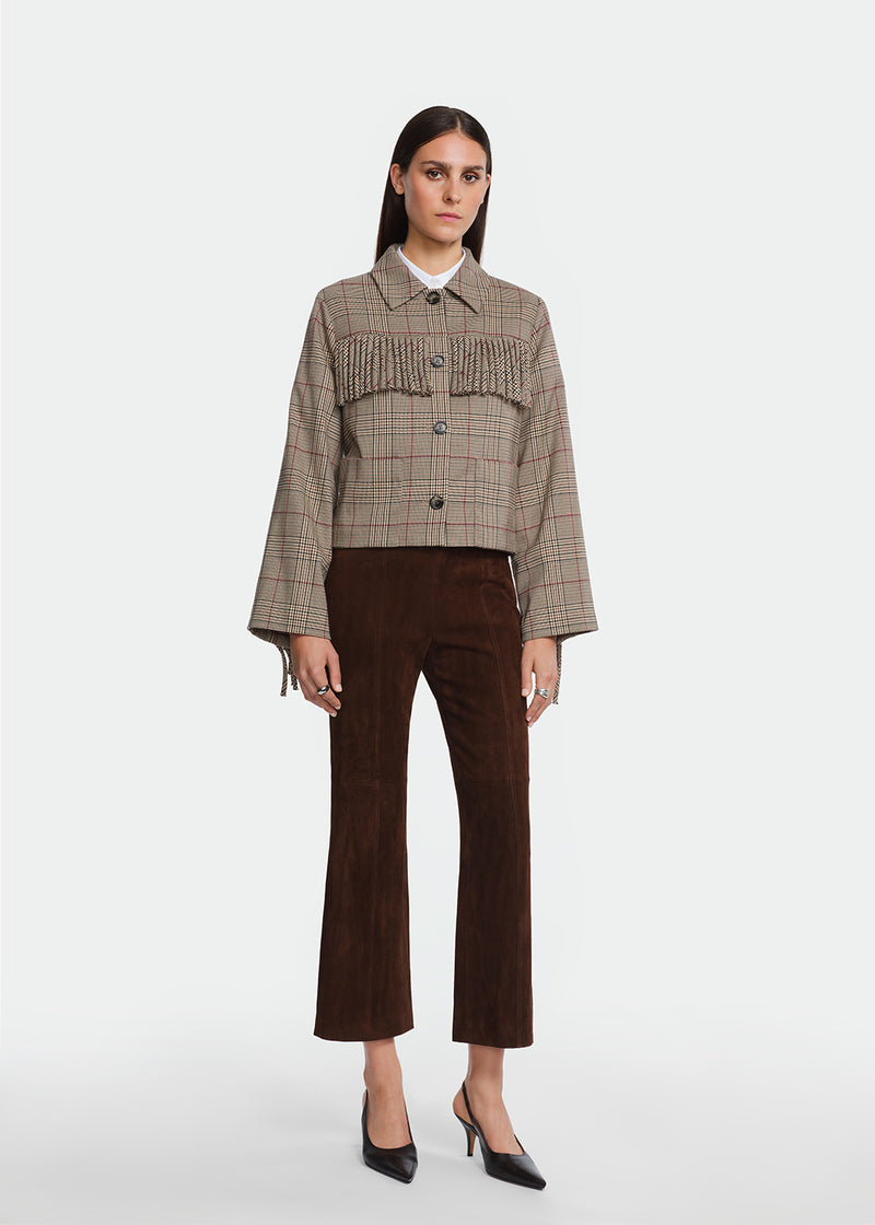 Stretch Houndstooth Fringe Jacket