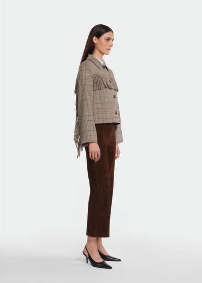 Stretch Houndstooth Fringe Jacket