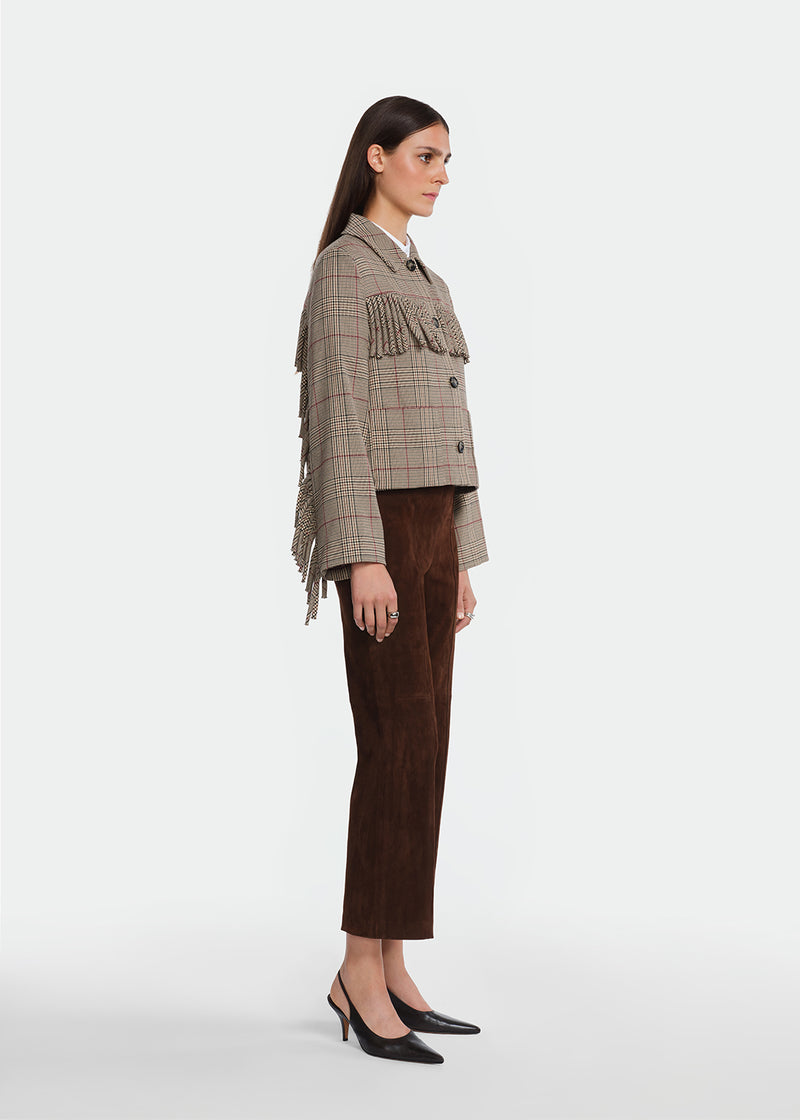 Stretch Houndstooth Fringe Jacket