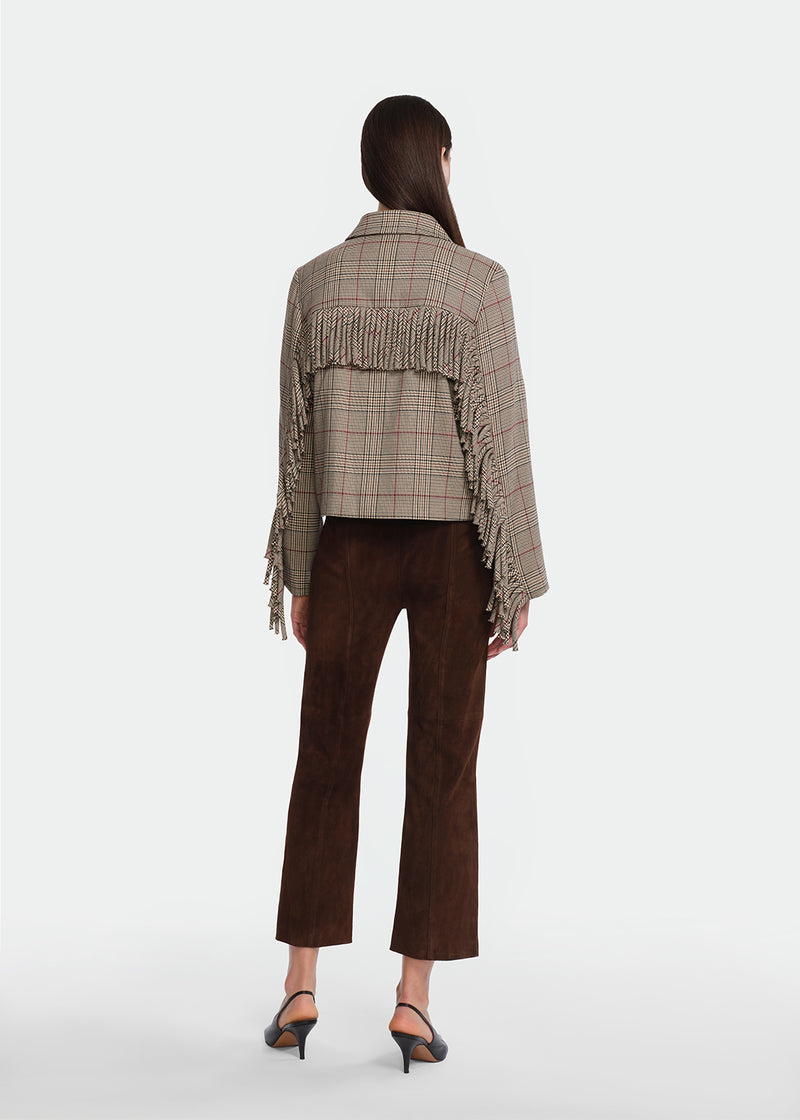 Stretch Houndstooth Fringe Jacket
