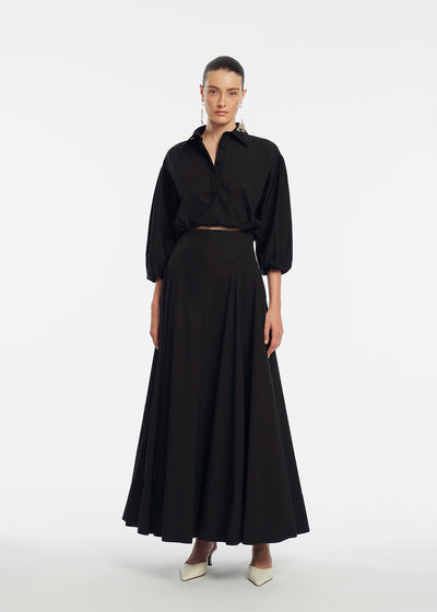 Cotton Poplin Long Sleeve Button Down Top