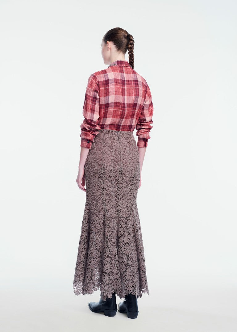 Plaid Linen Metallic Embroidered Shirt