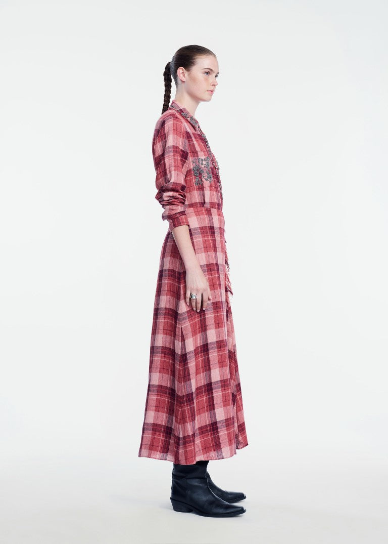 Plaid Linen Fringe Skirt