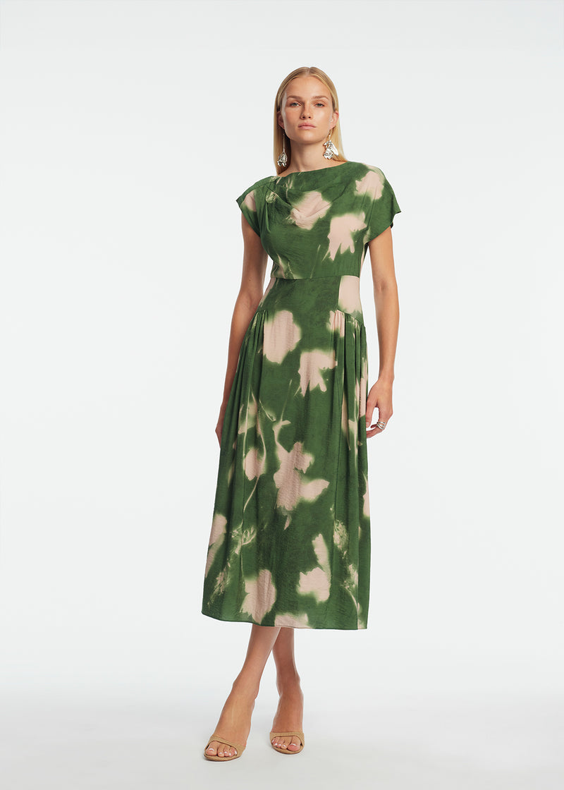 Abstract Floral Crepe Asymmetrical Dress