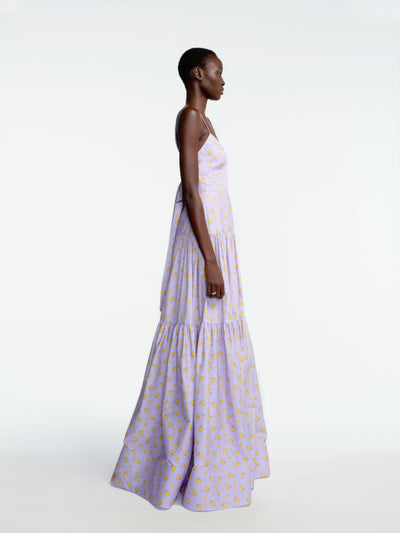Floral Printed Cotton Tiered Gown