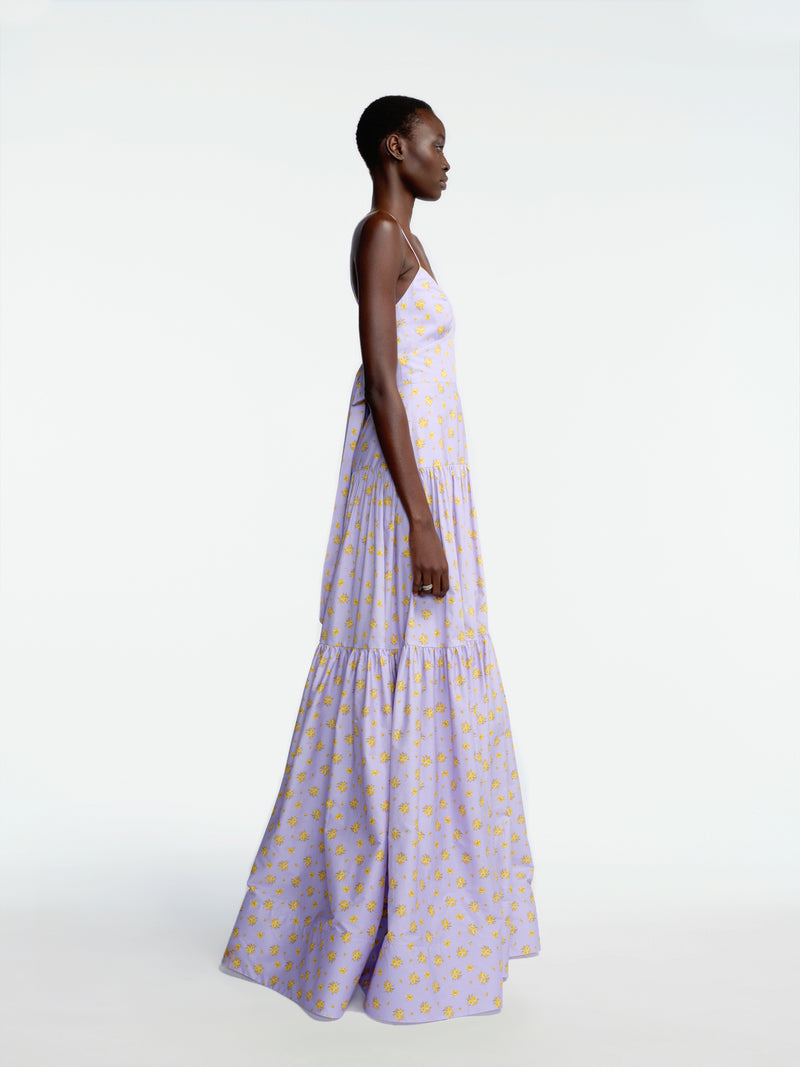 Floral Printed Cotton Tiered Gown