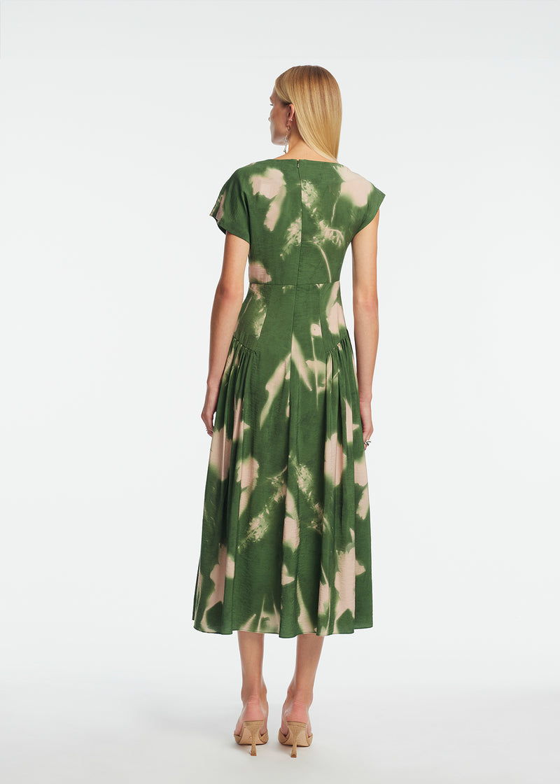 Abstract Floral Crepe Asymmetrical Dress