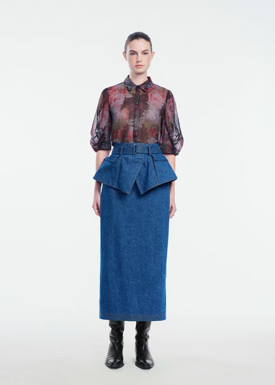 Denim Belted Pencil Skirt