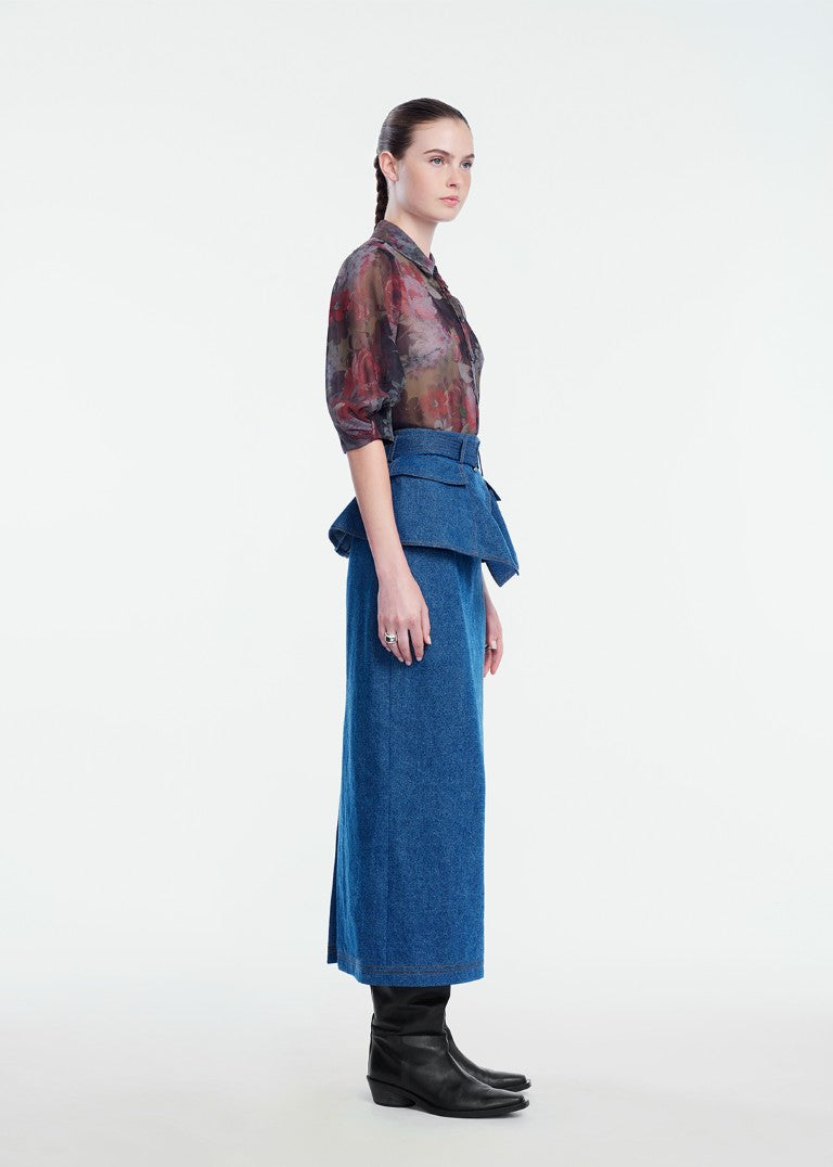 Denim Belted Pencil Skirt