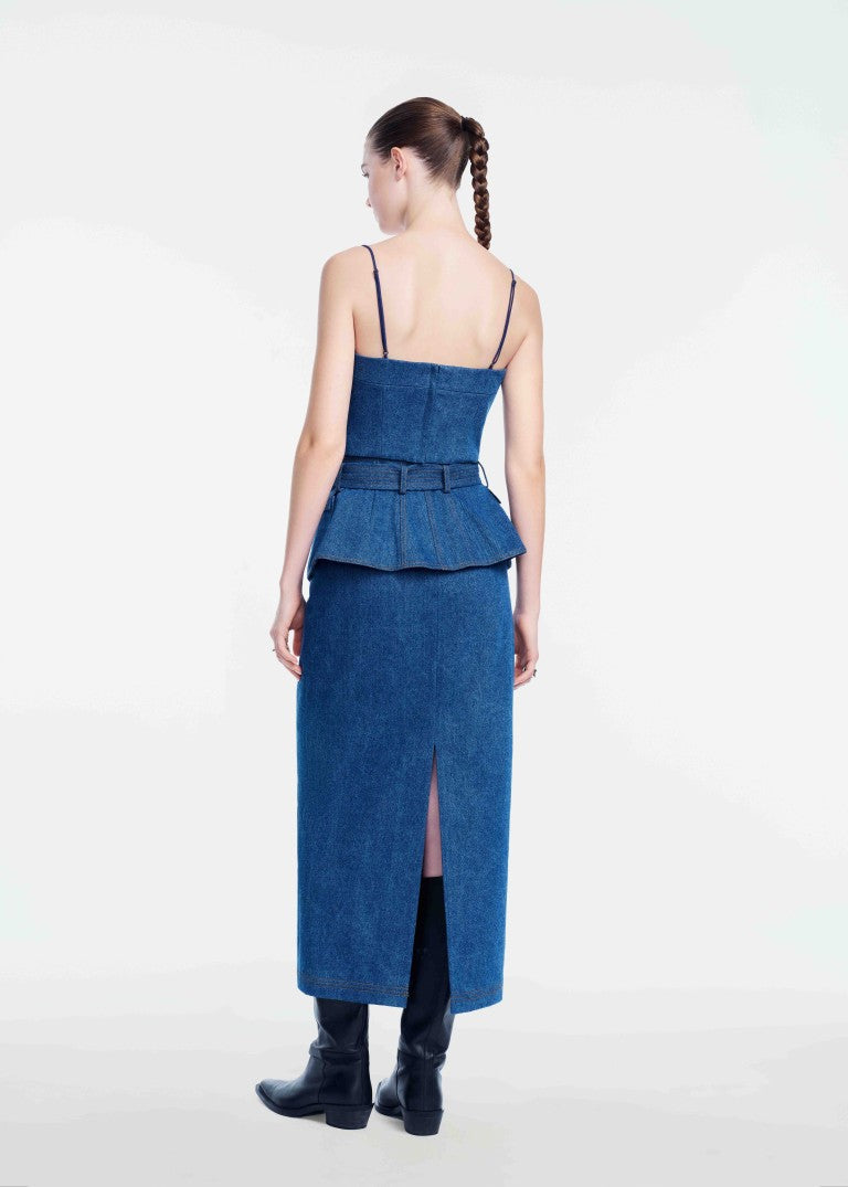 Denim Belted Pencil Skirt
