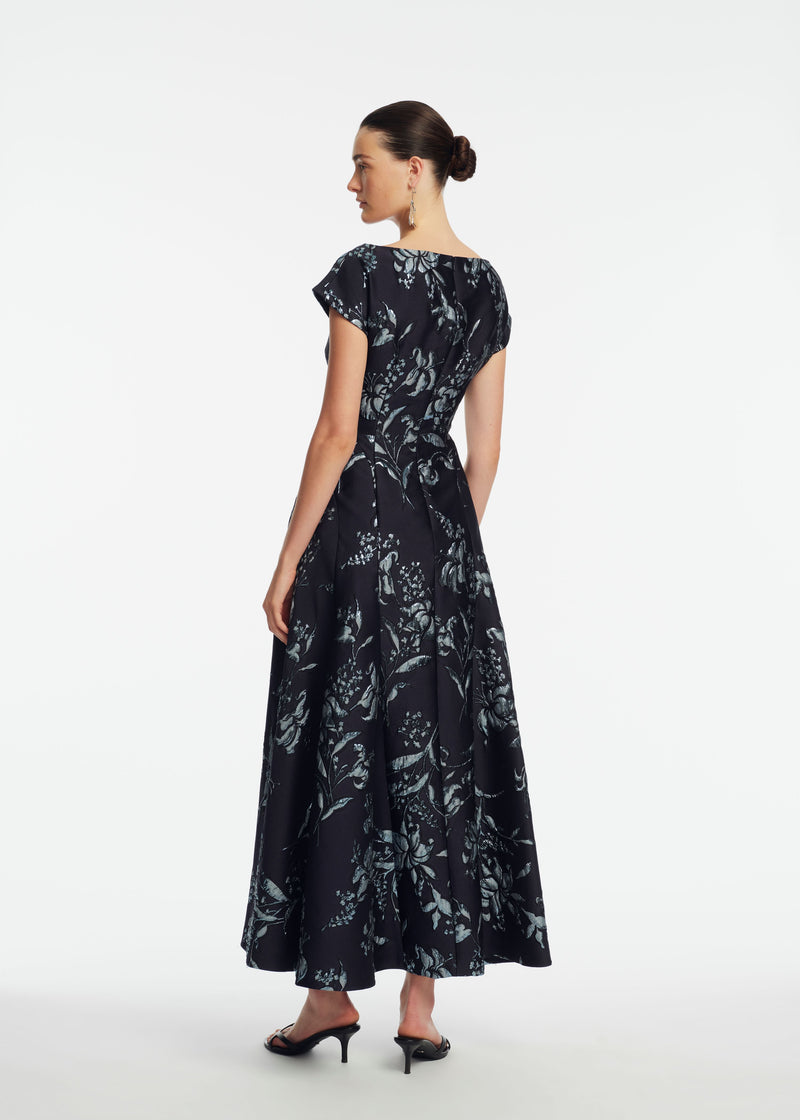 Metallic Floral Jacquard Seam Detail Dress