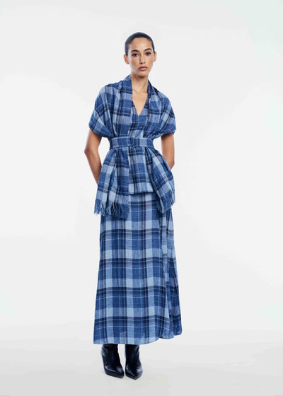 Plaid Linen Fringe Skirt
