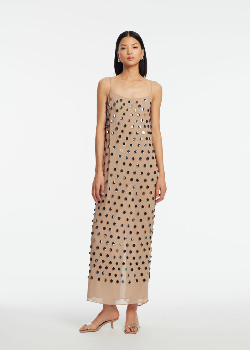 Paillette Embroidered Georgette Slip Dress
