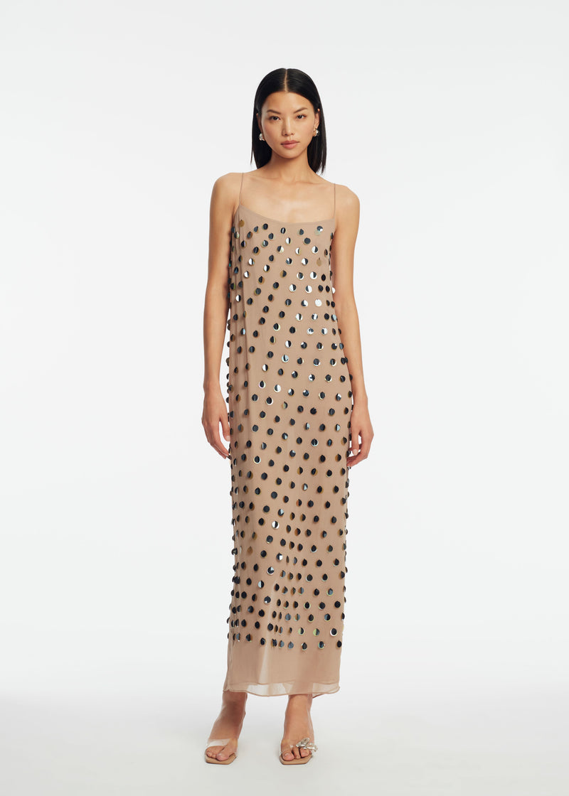 Paillette Embroidered Georgette Slip Dress