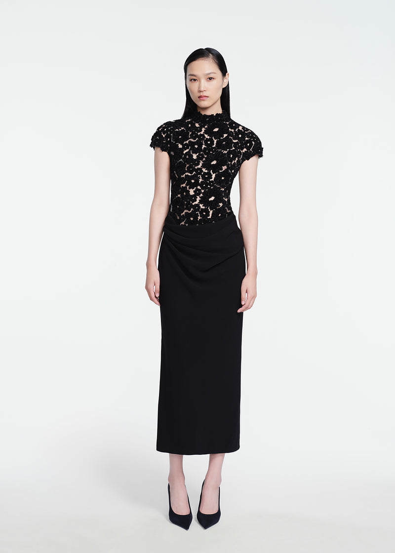 Embroidered Chenille Tulle Cummerbund Dress