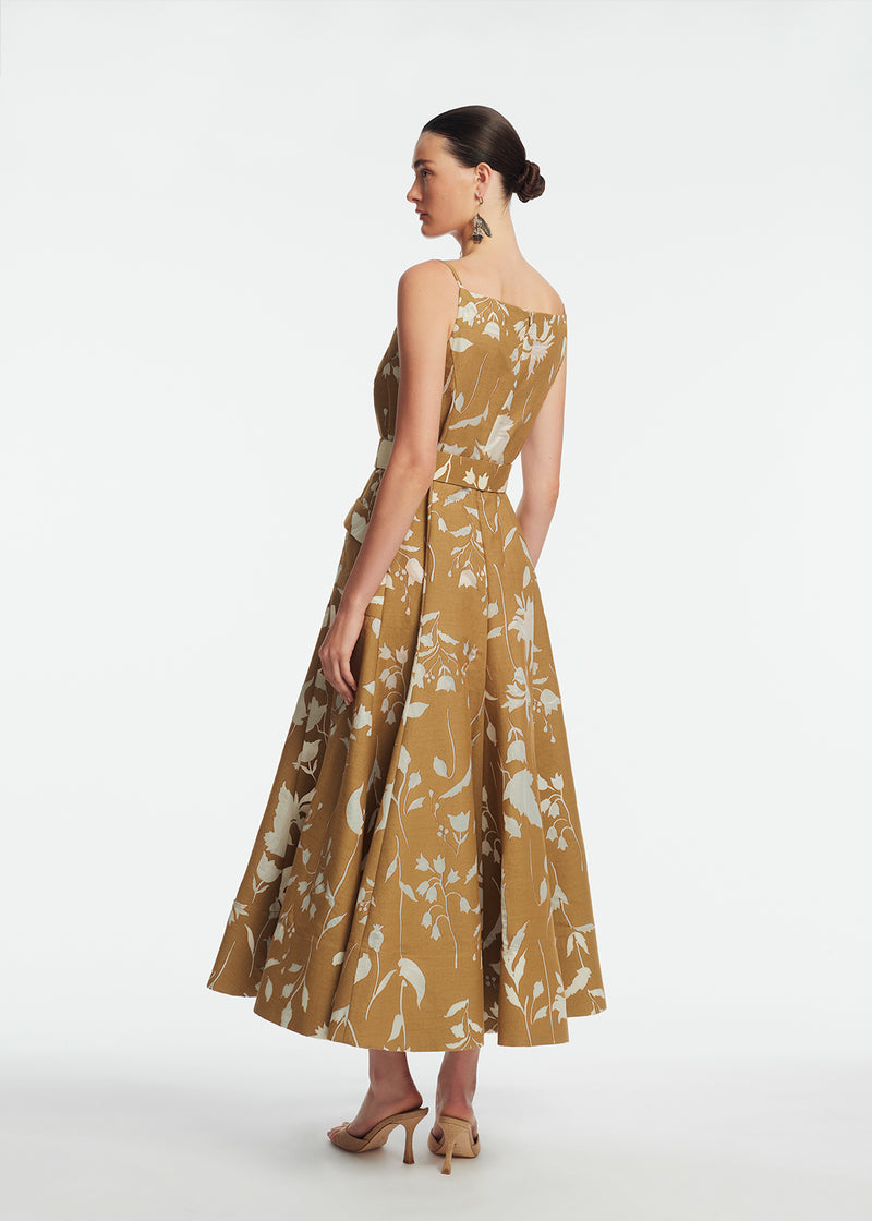 Floral Jacquard Belted Dress