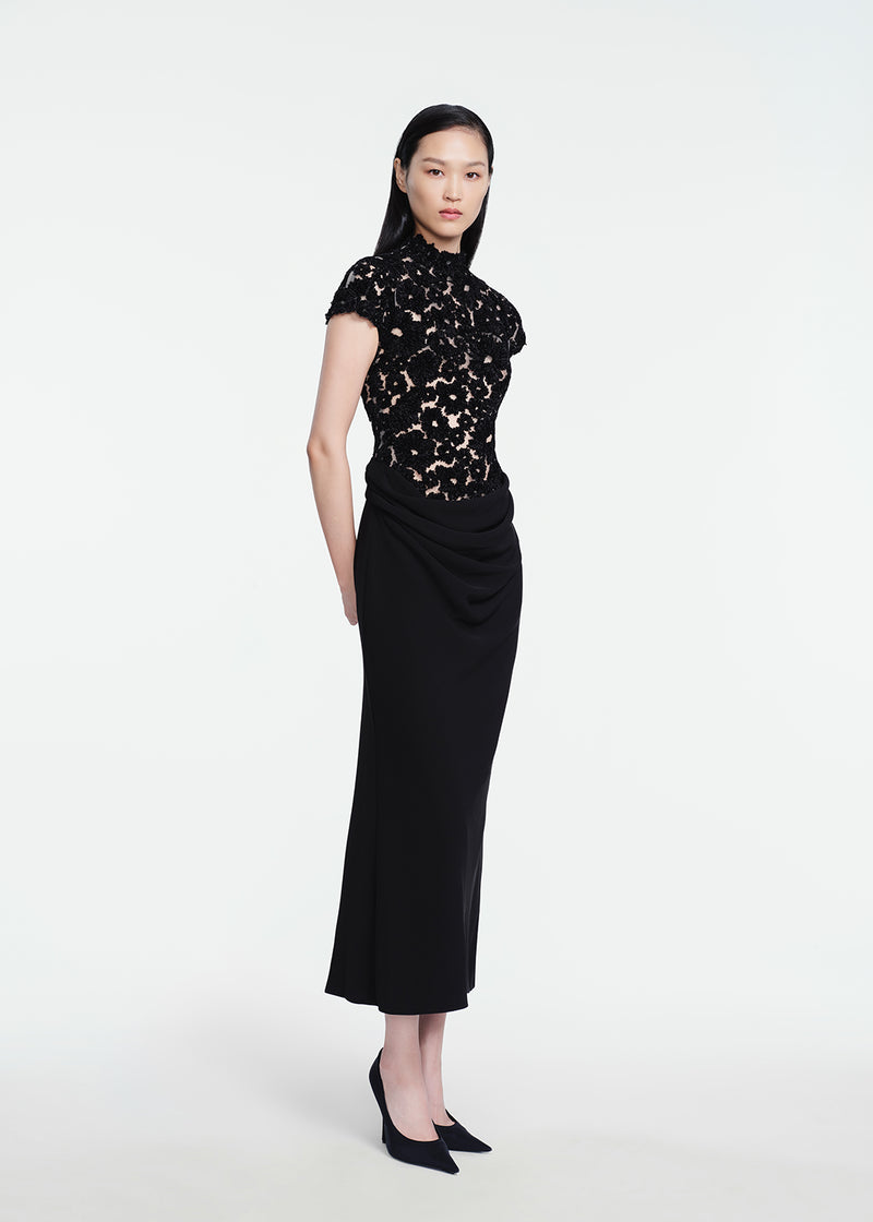 Embroidered Chenille Tulle Cummerbund Dress