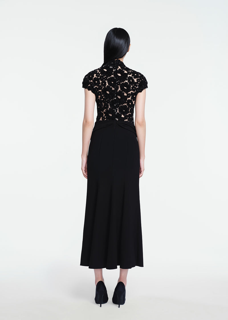 Embroidered Chenille Tulle Cummerbund Dress