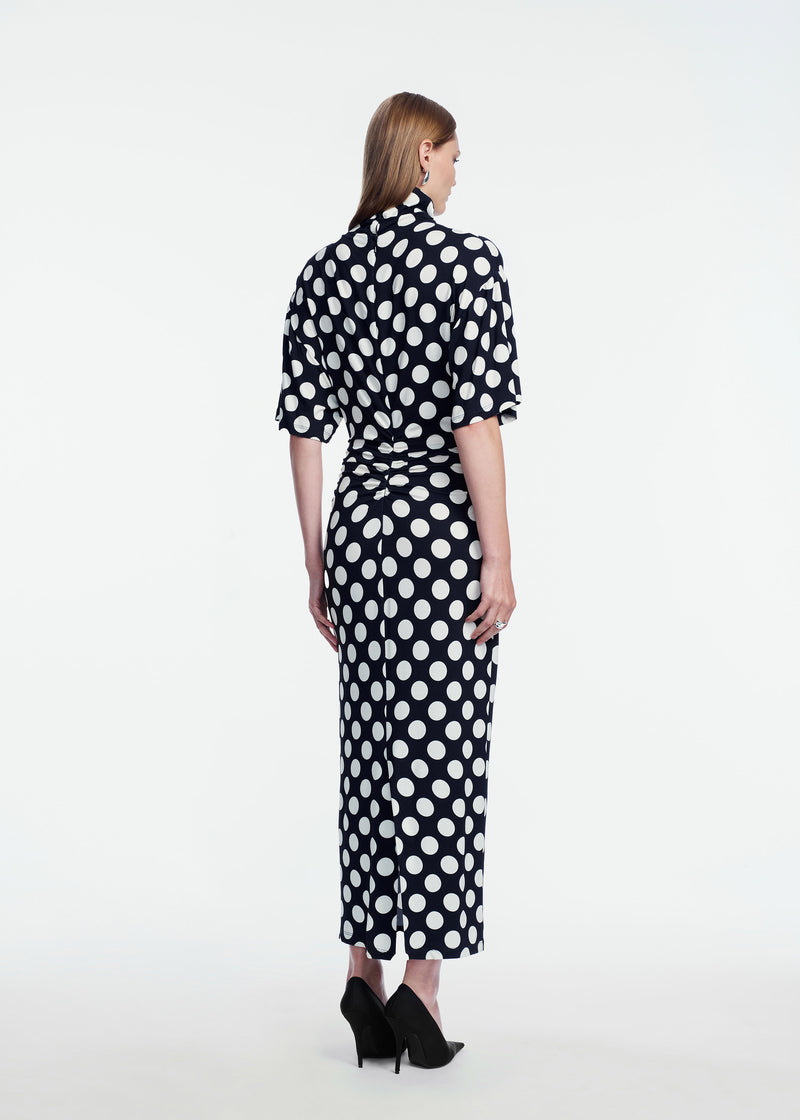Polka Dot Jersey Turtleneck Dress