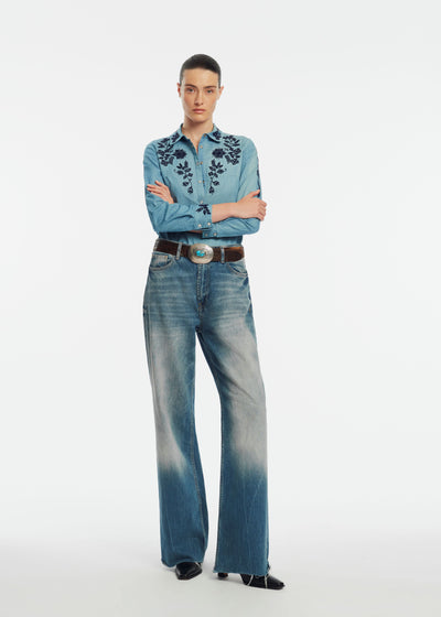 Floral Seed Bead Classic Ranch Shirt