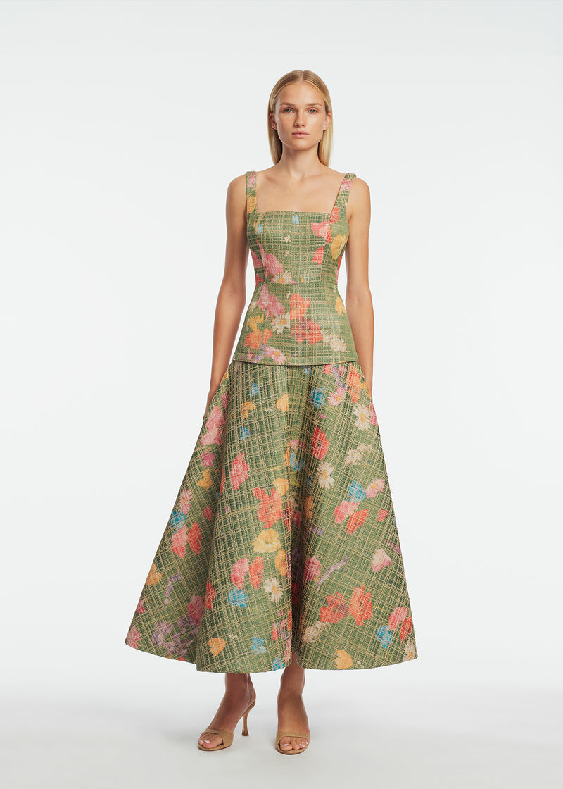 lela rose dress Floral Raffia Square Neck Dress Cactus / 14 / S269511