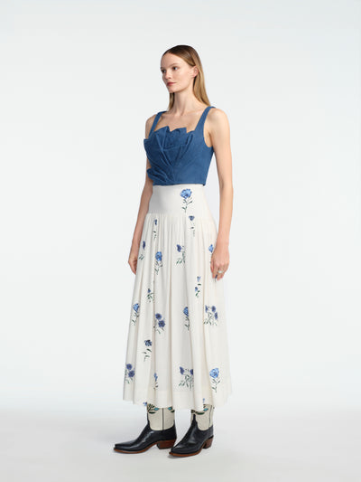 Draped Denim Tulip Finch Top