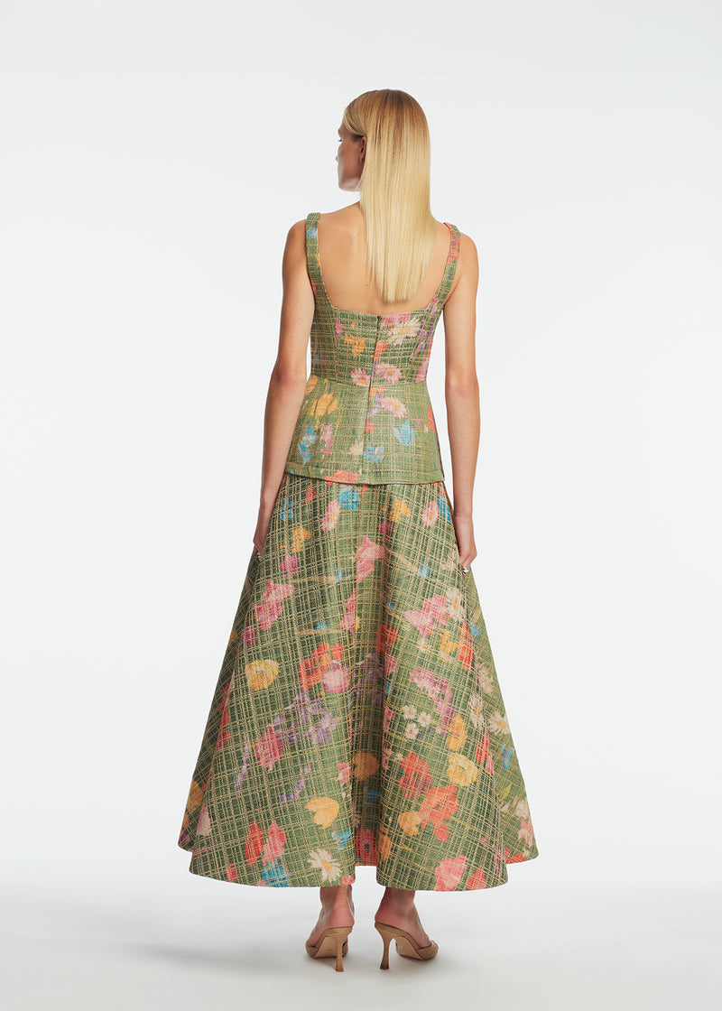 Floral Raffia Square Neck Dress