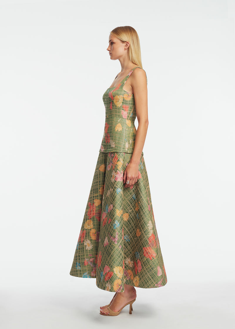 Floral Raffia Square Neck Dress