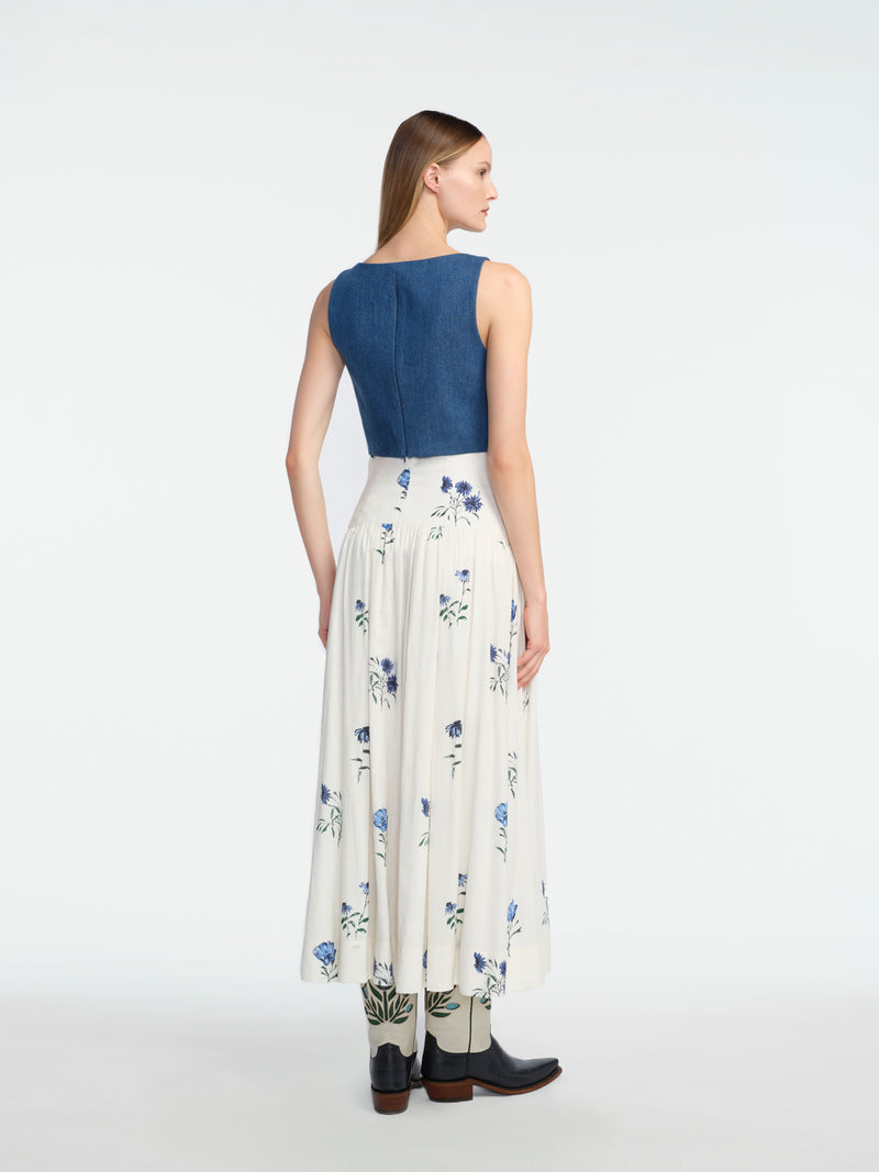 Draped Denim Tulip Finch Top