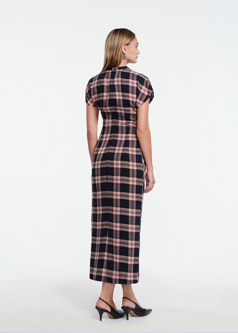 Plaid Gauze Draped Dress