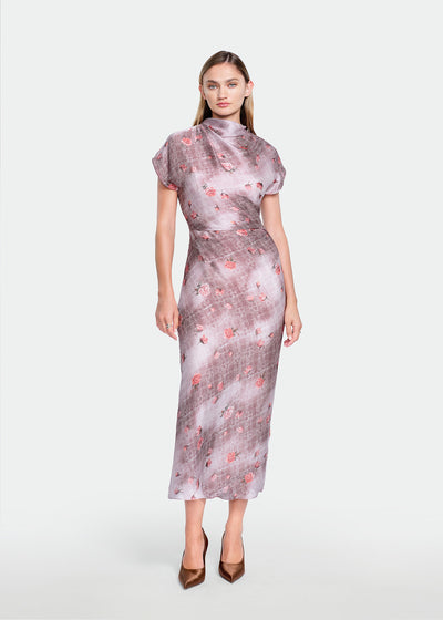 Floral Printed Georgette Draped Dress