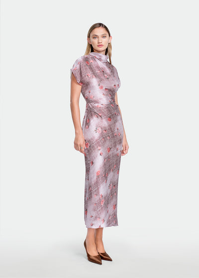 Floral Printed Georgette Draped Dress