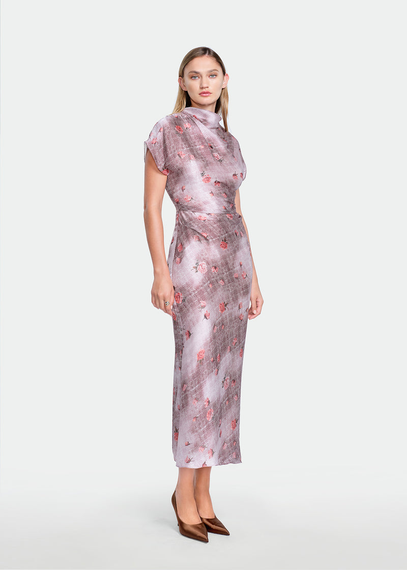 Floral Printed Georgette Draped Dress