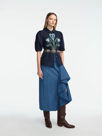 Tulip Embroidered Linen Skylark Shirt