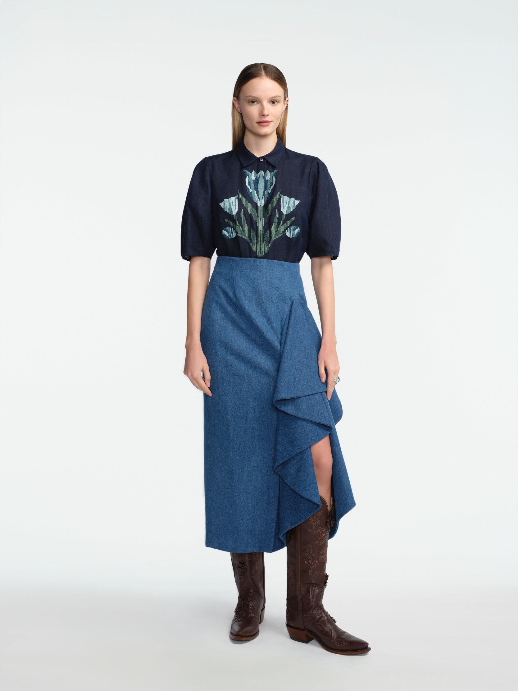 Tulip Embroidered Linen Skylark Shirt – Lela Rose