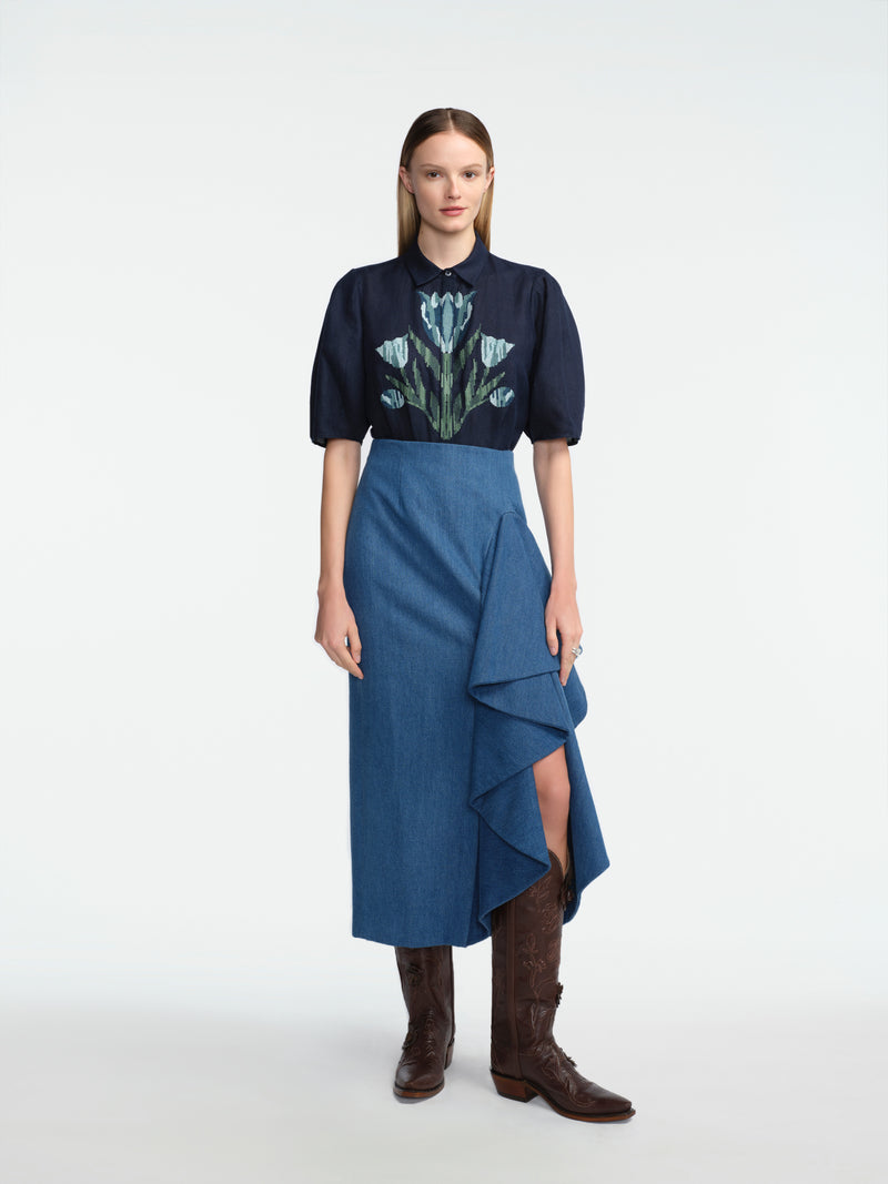 Tulip Embroidered Linen Skylark Shirt