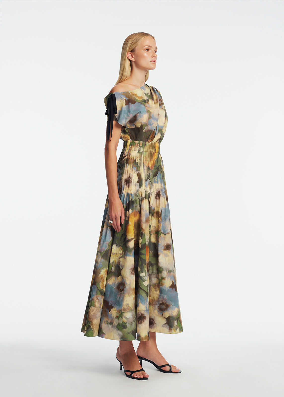 Floral Printed Cotton Draped Shoulder Pleated Dress – Lela Rose