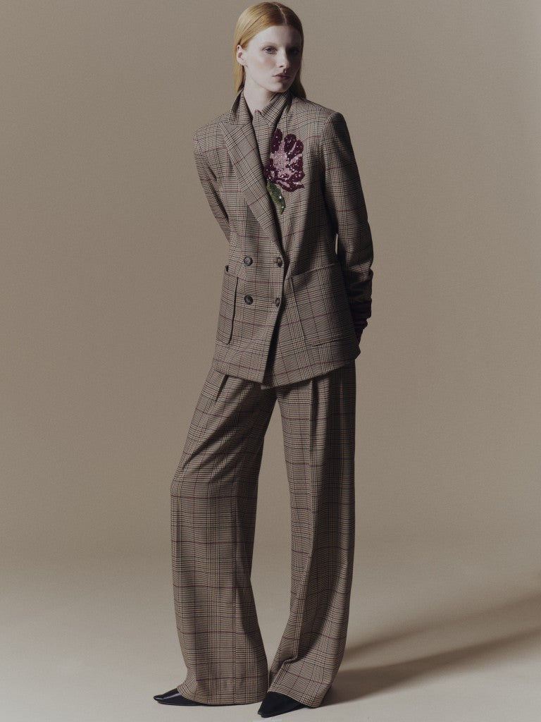 Stretch Houndstooth Double Breasted Blazer