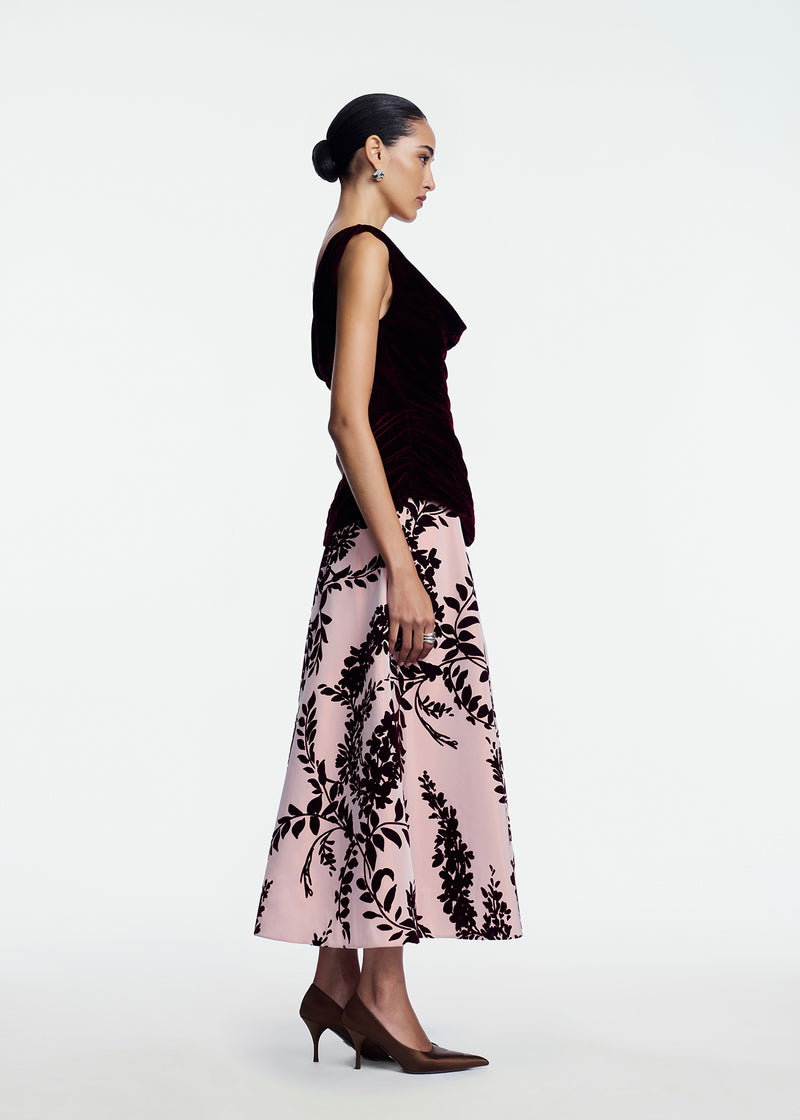 Flocked Taffeta Velvet Combo Dress