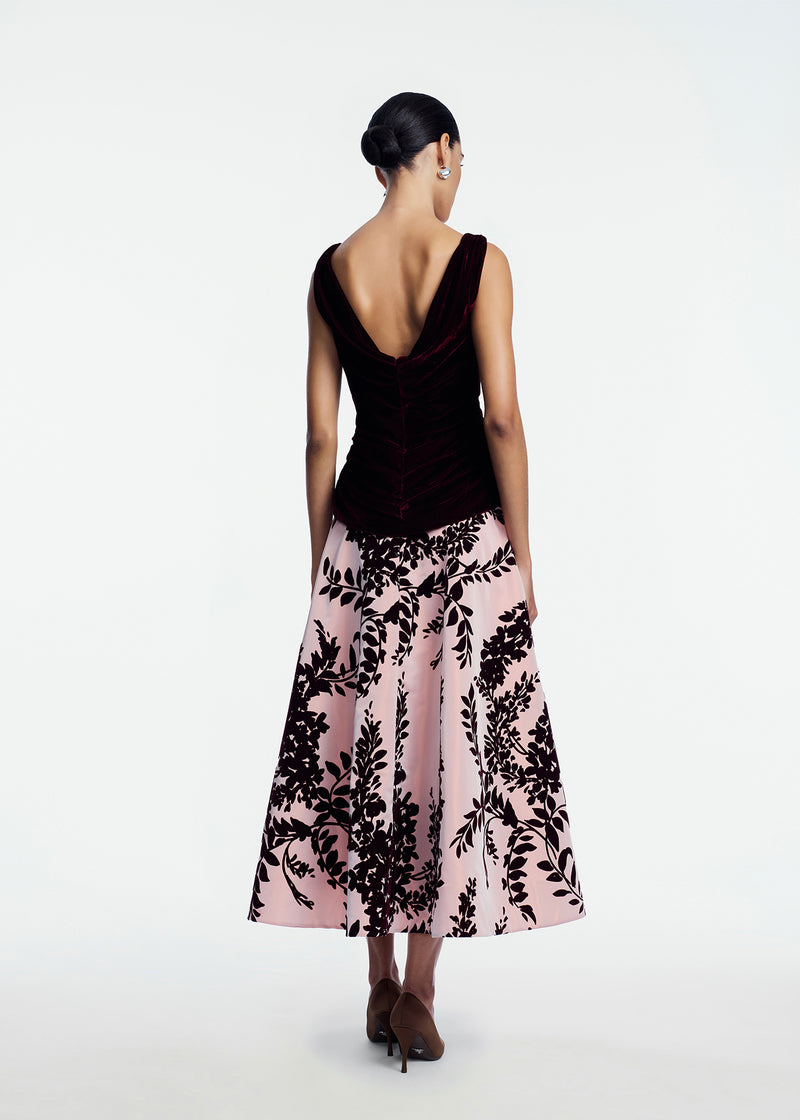 Flocked Taffeta Velvet Combo Dress