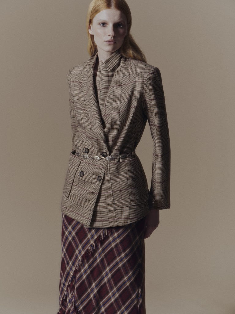 Stretch Houndstooth Double Breasted Blazer