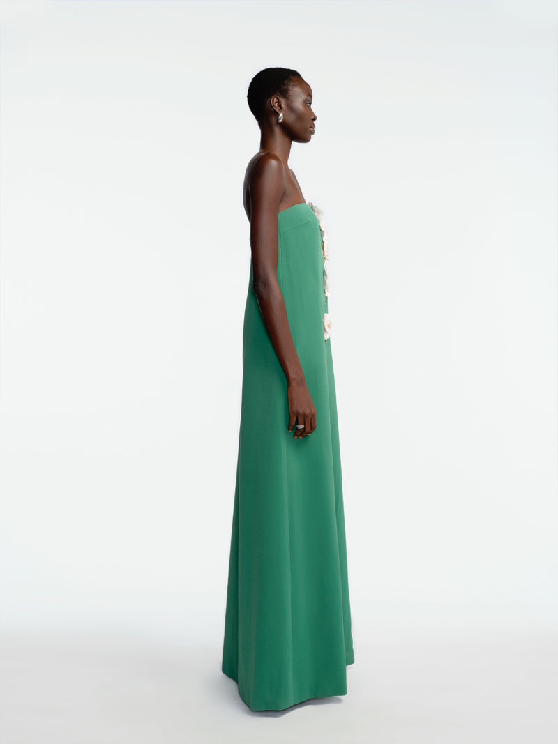 3D Peony Embroidered Faille Gown