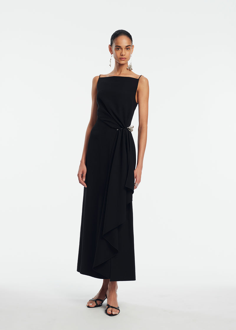 Fluid Crepe Pin Detail Draped Dress