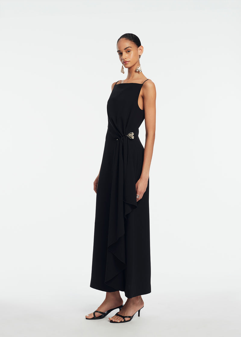 Fluid Crepe Pin Detail Draped Dress
