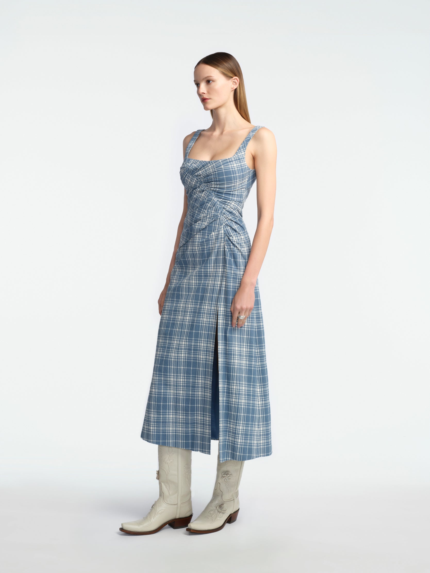 ワンピース RonHerman Checkered Seersucker Lap Dress Plaid Seersucker Ruched Sparrow Dress – Lela Rose