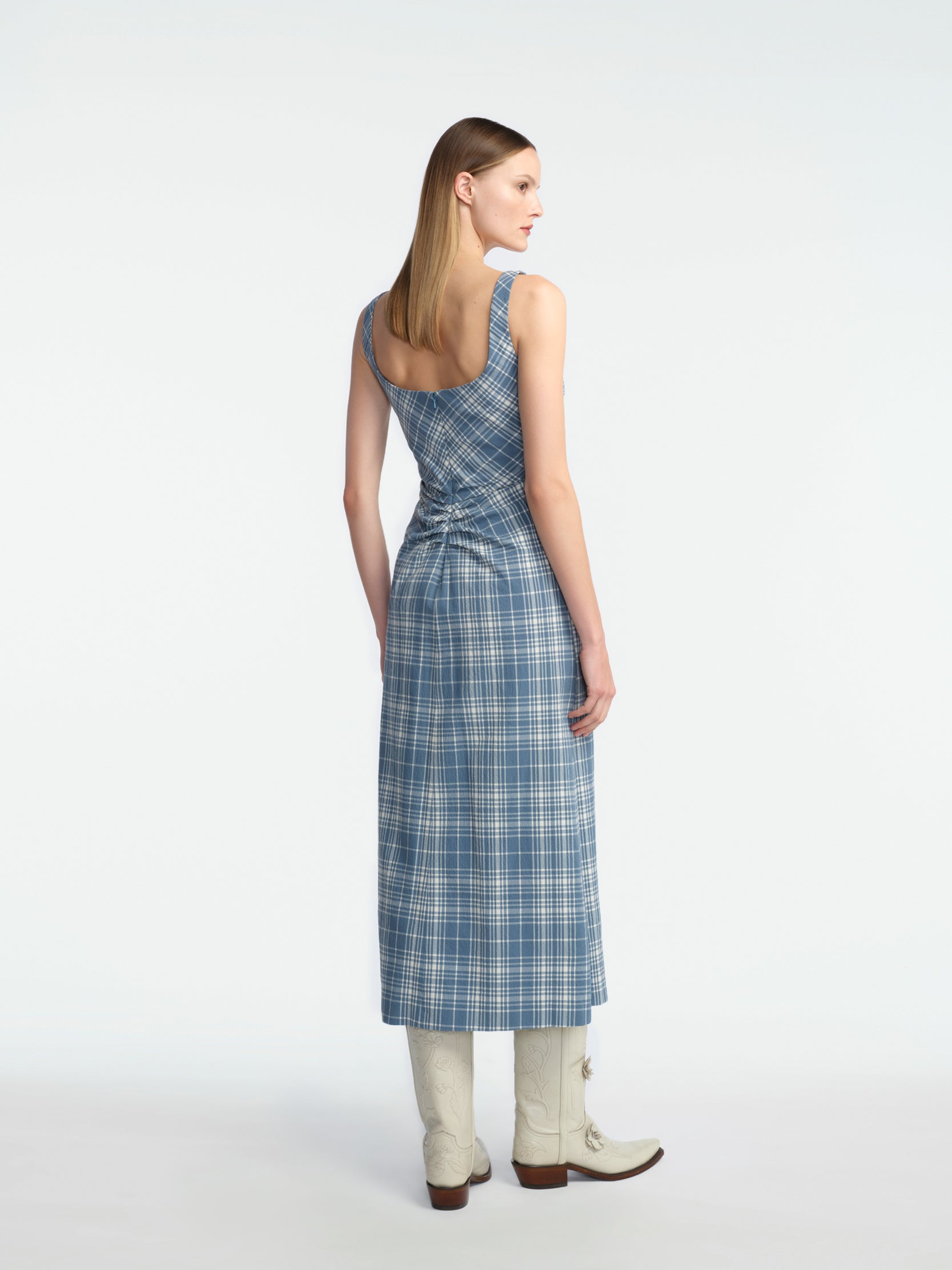 ワンピース RonHerman Checkered Seersucker Lap Dress Plaid Seersucker Ruched Sparrow Dress – Lela Rose