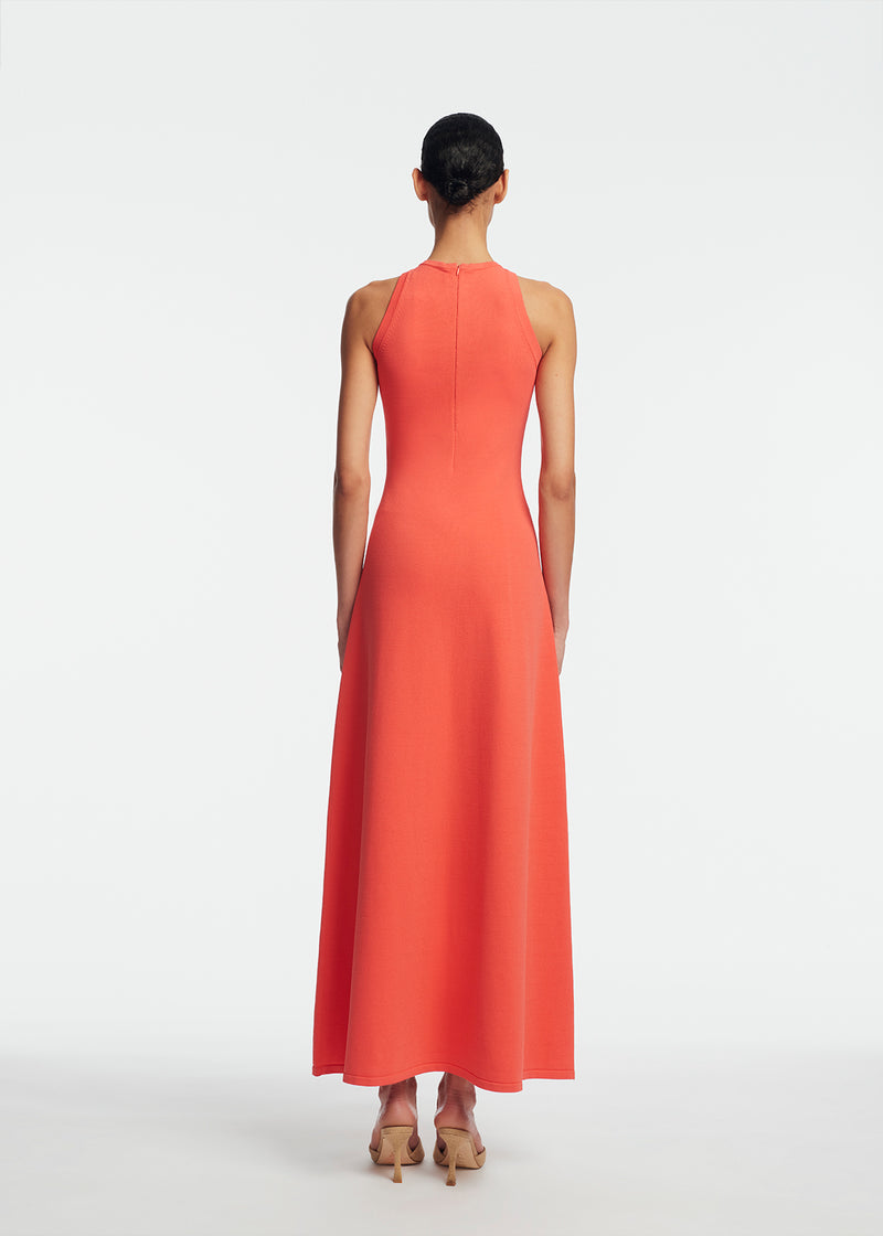 Lela Rose Knit Halter Dress With Rose Detail - Red Lela Rose Knit Halter Dress With Rose Detail - Red